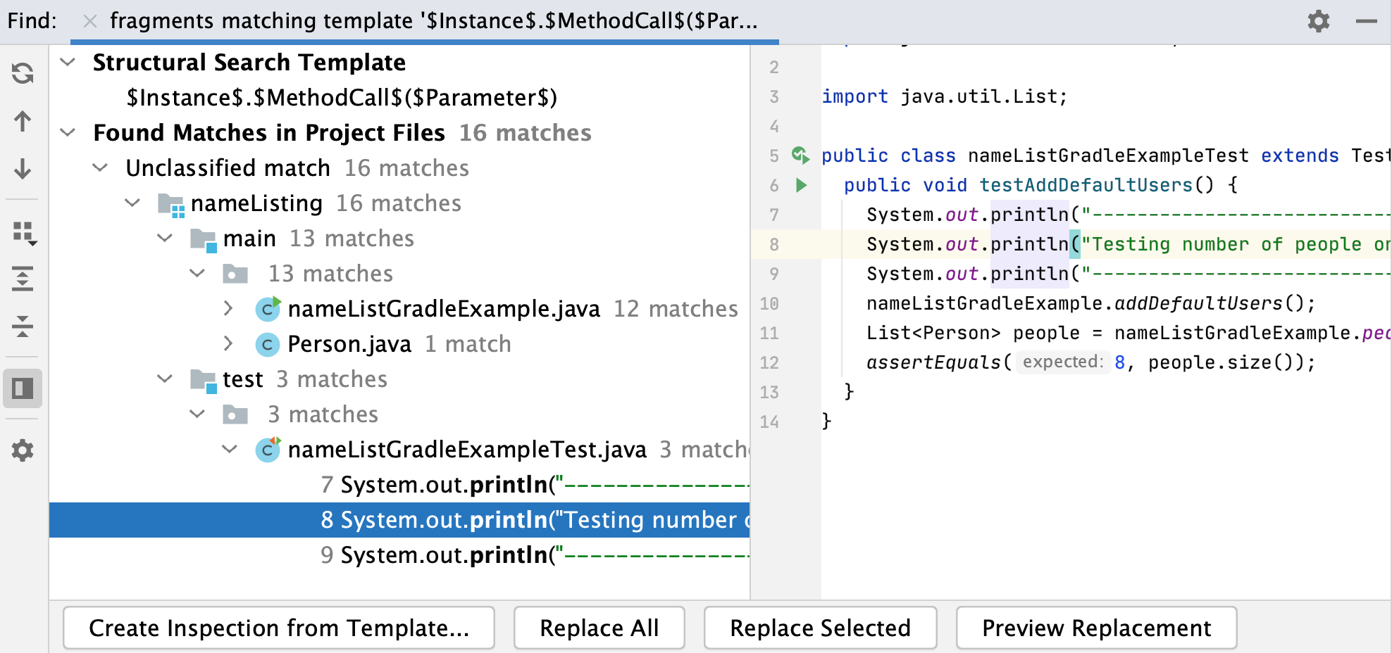 the Find tool window: replace results