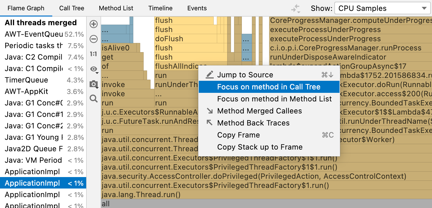 Jumping between tabs in the Profiler tool window