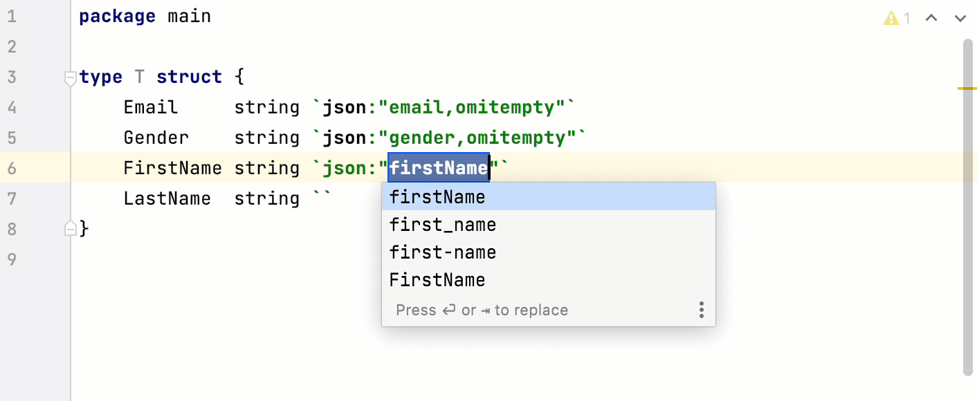 autocompletion for struct tags