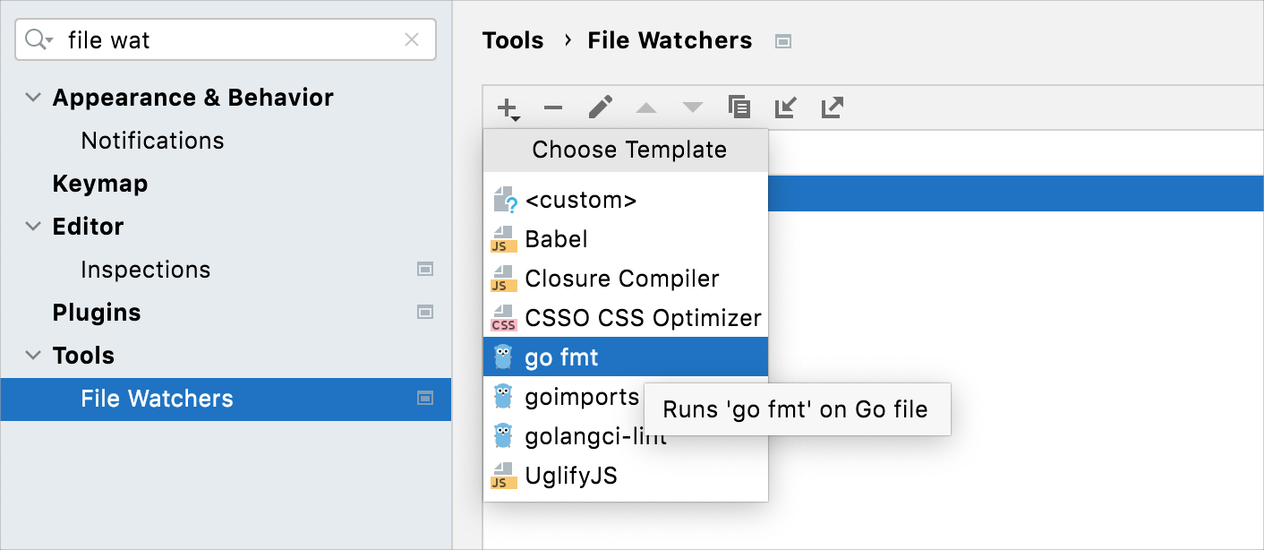 gofmt with file watcher