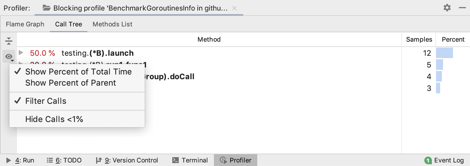 Presentation settings for the call tree Presentation settings for the call tree