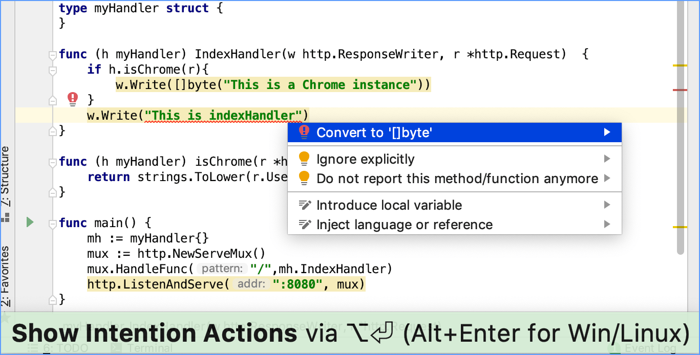 Using the Convert to type quick fix Using the Convert to type quick fix