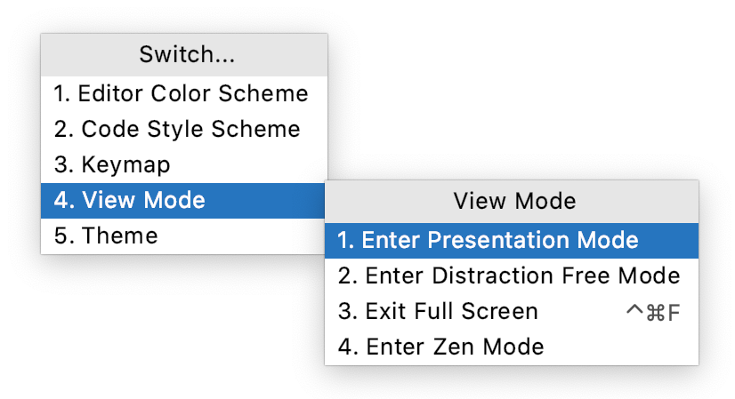 Quick switcher for viewing modes