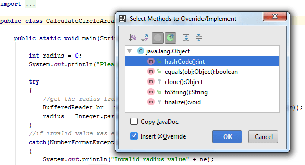 Select methods to override