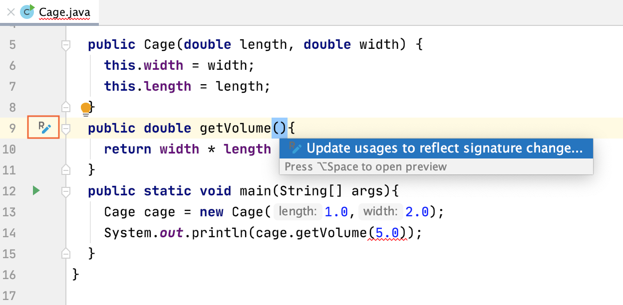 In-place change signature refactoring