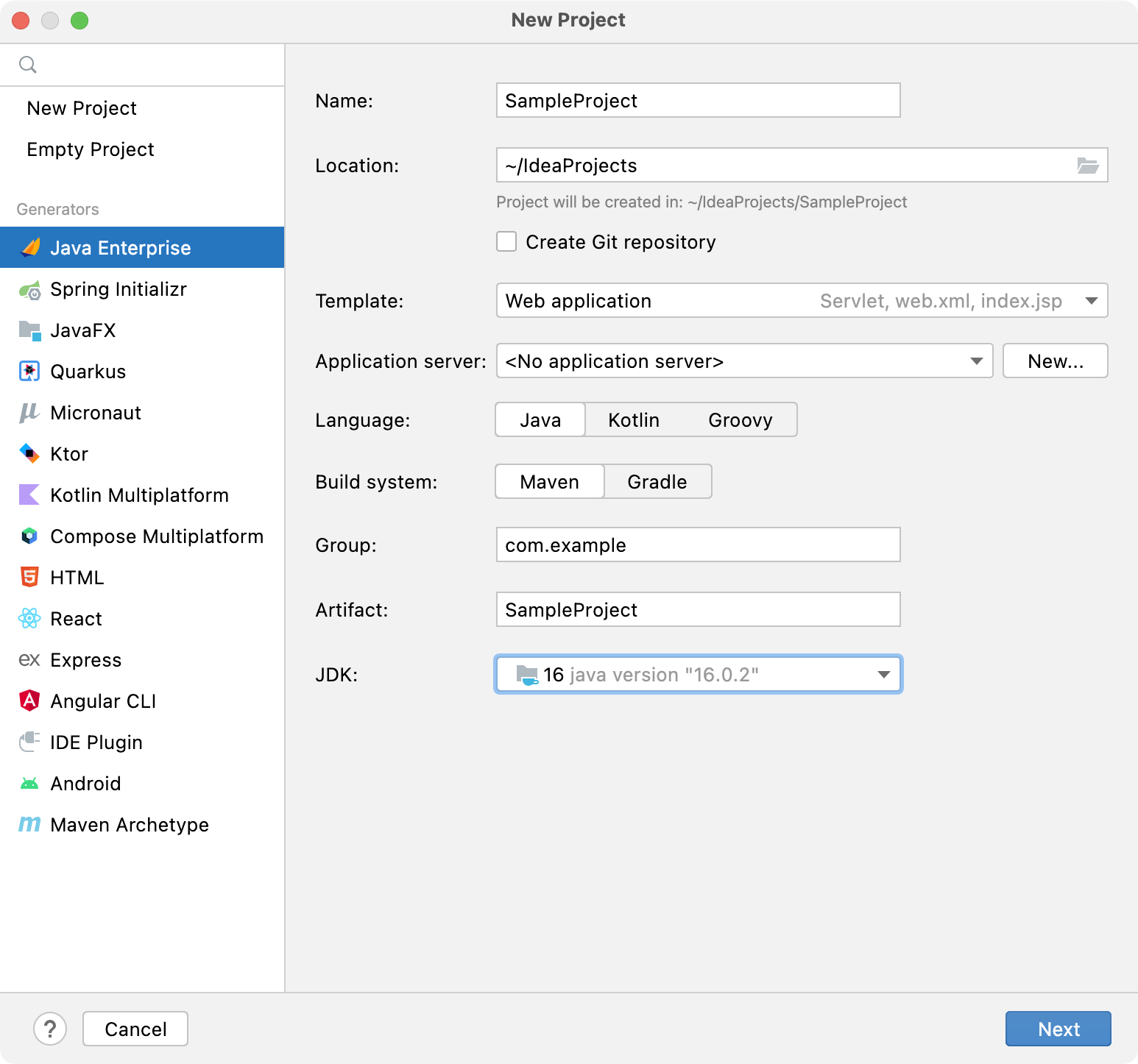 Creating new project with Hibernate support