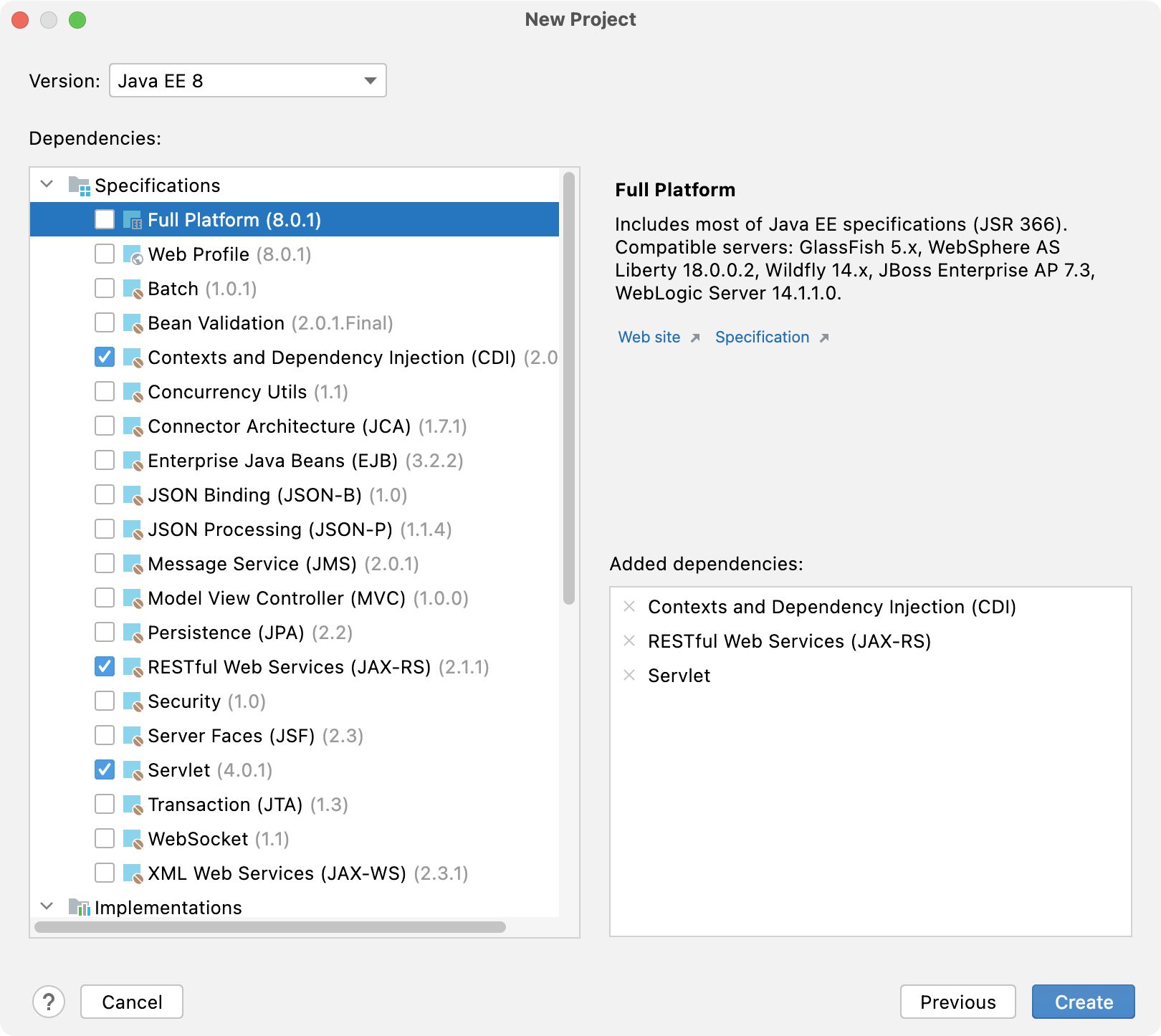 New Java Enterprise project wizard