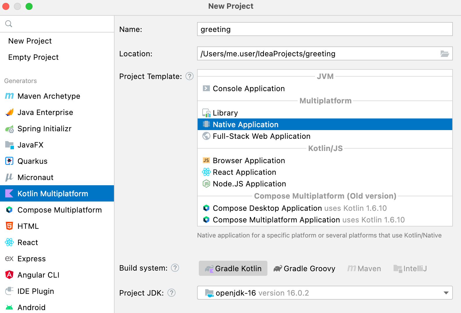 Template list for a new Kotlin Multiplatform project