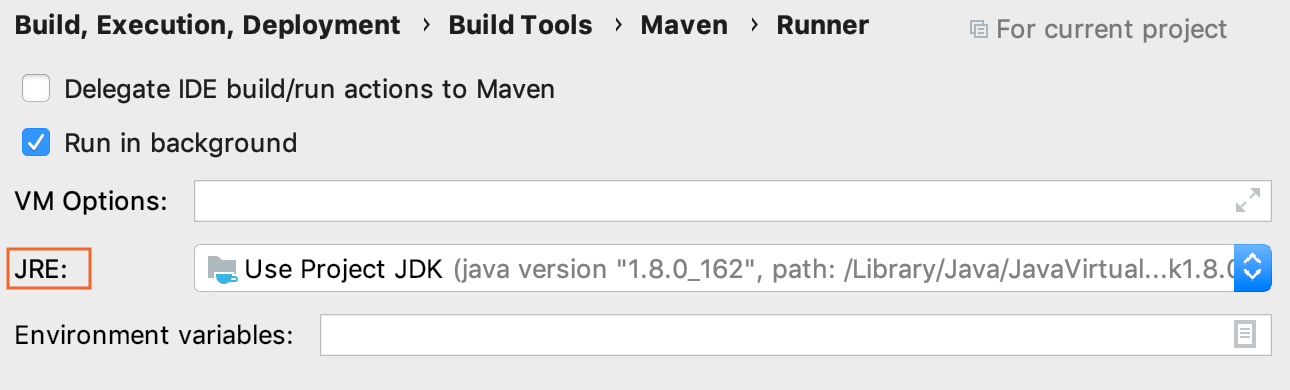 Maven Settings / Runner page