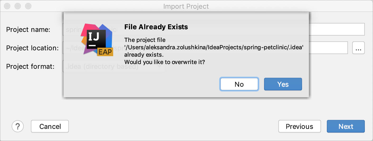 A popup warning you that the folder will be overwritten
