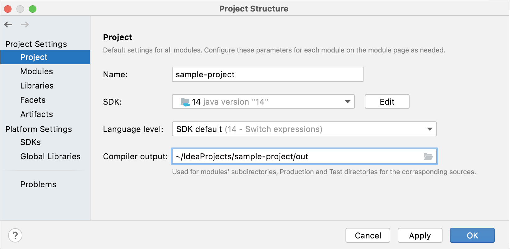 Project page of the Project Structure dialog