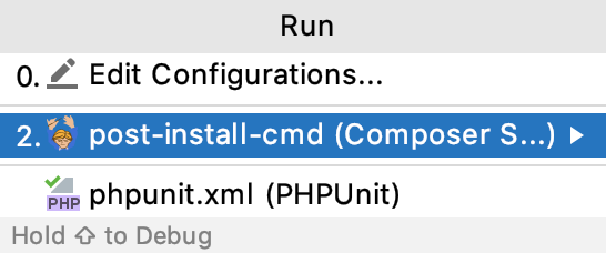 Run configuration popup
