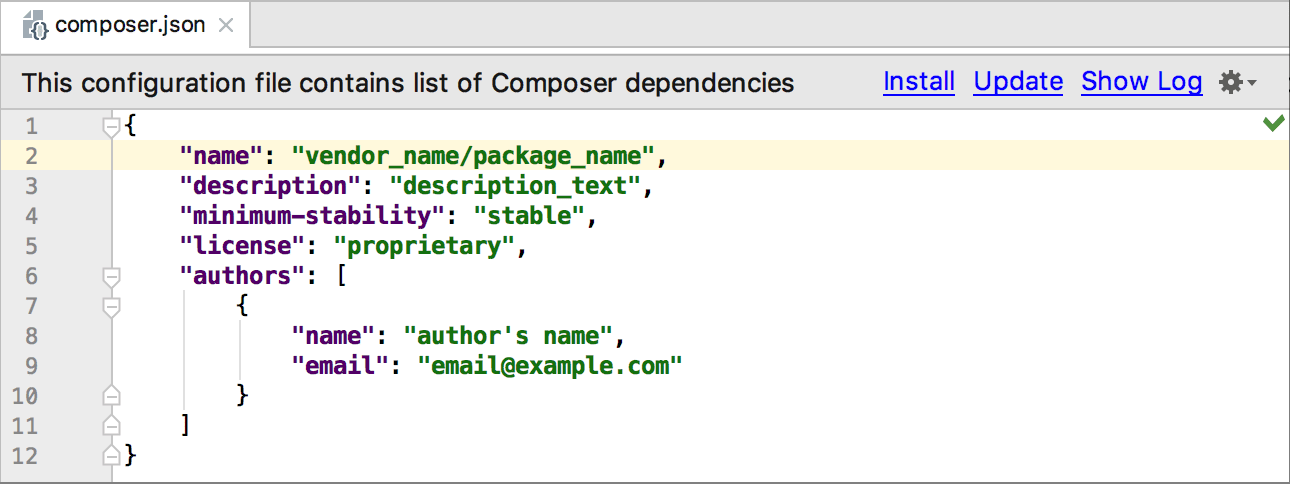 the composer.json file stub