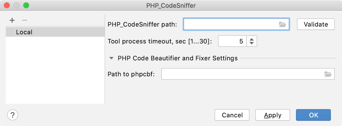 Empty PHP_CodeSniffer path field