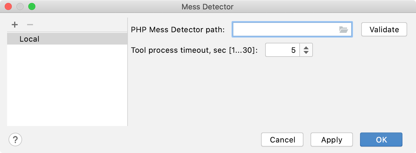 Empty PHP Mess Detector path field