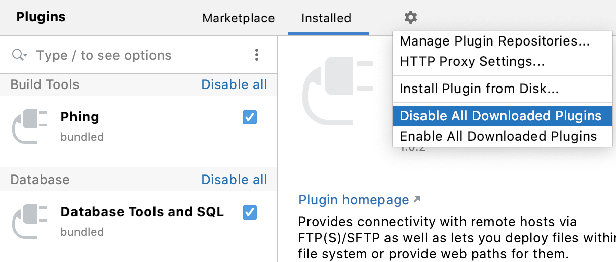 Disable all downloaded plugins