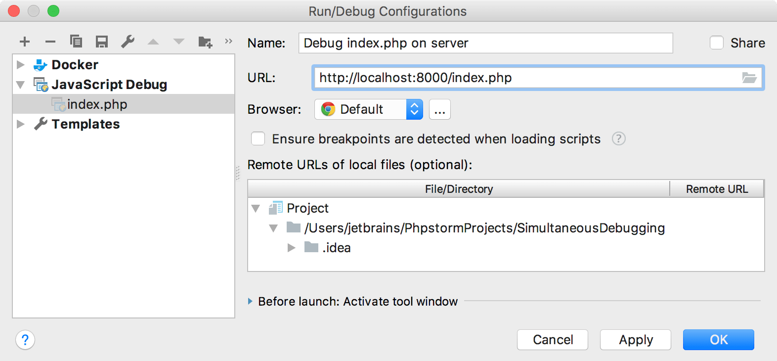 JavaScript Run/Debug Configuration