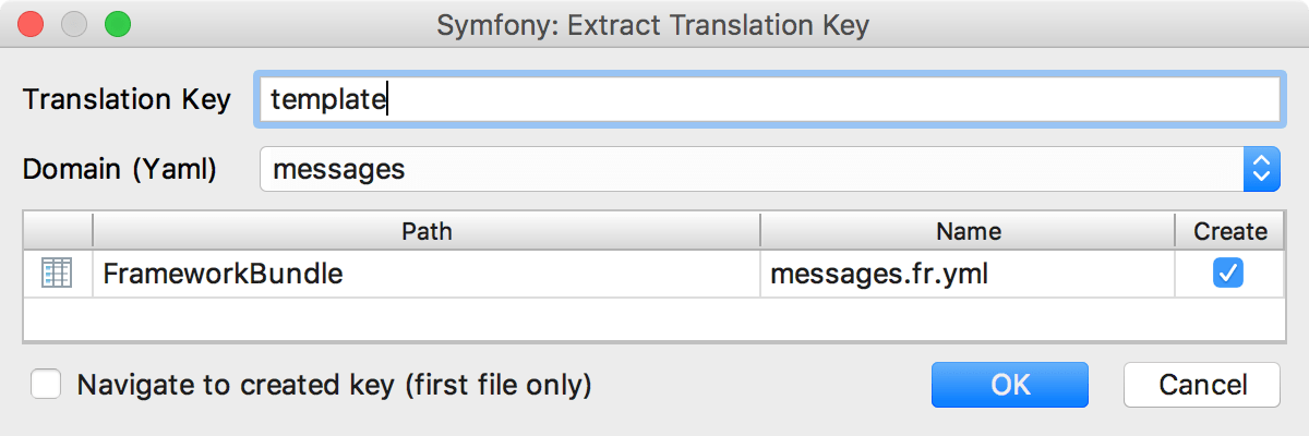 the Extract Translation dialog
