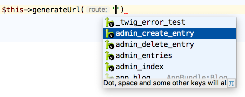 Symfony route name controller completion