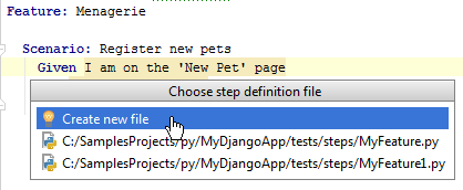 Py create undefined step