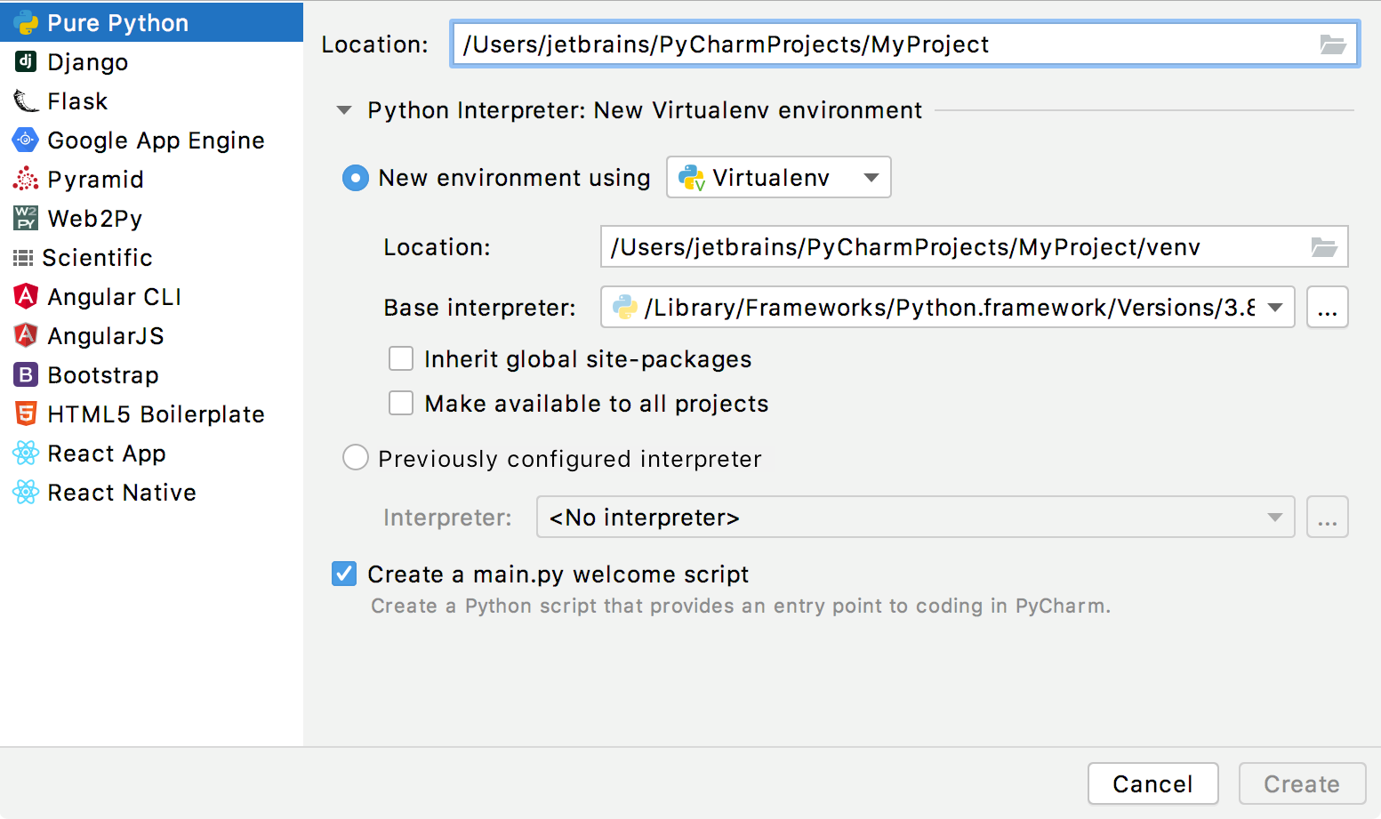 创建 PyCharm 有助于实施新项目