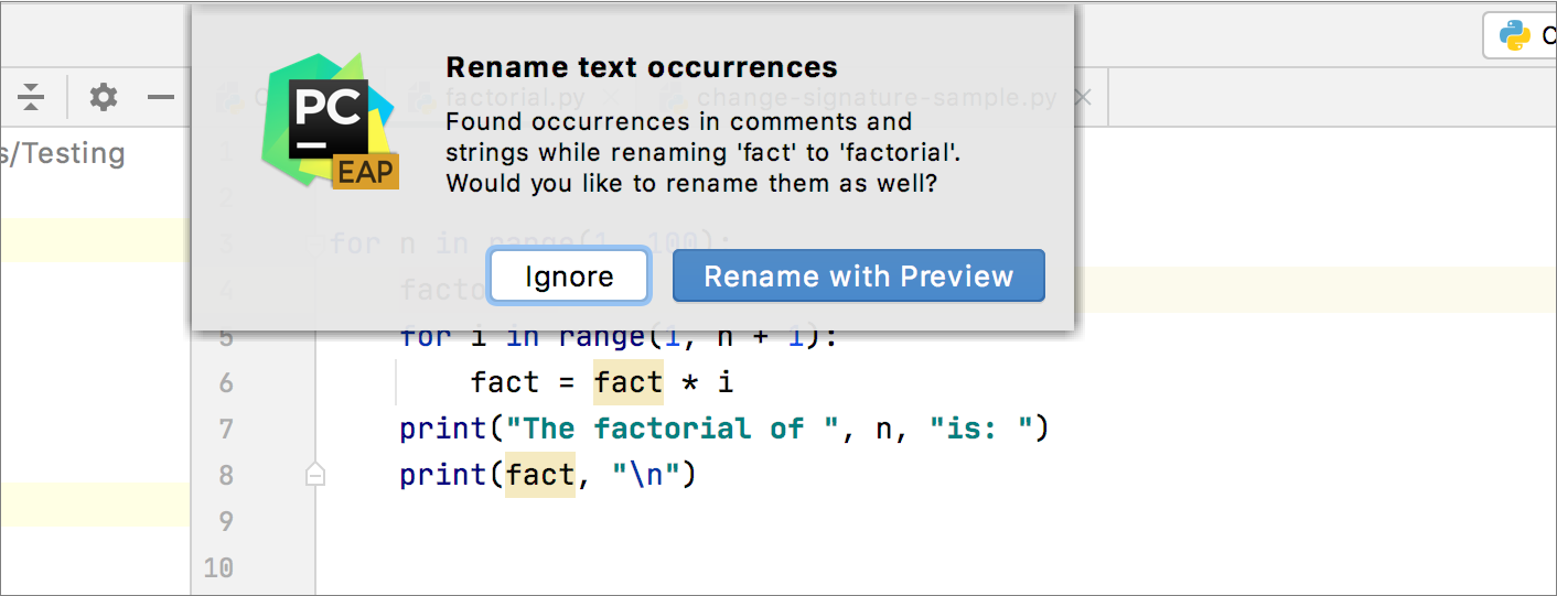 Applying rename refactoring to comments