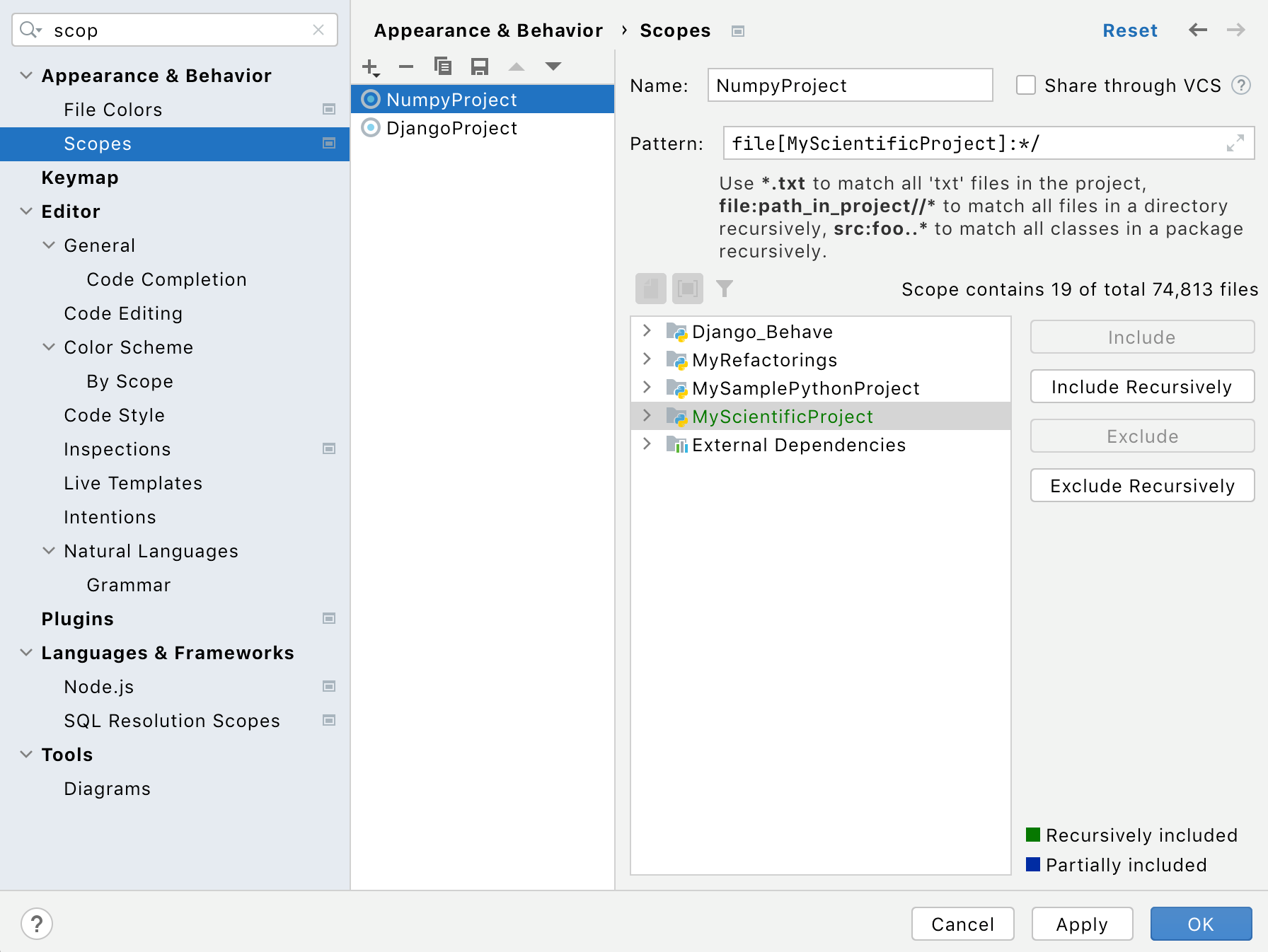 Creating project-specific scopes