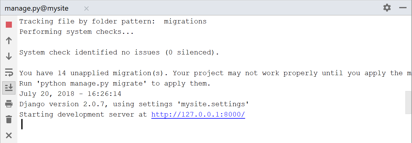 Running manage.py in the console