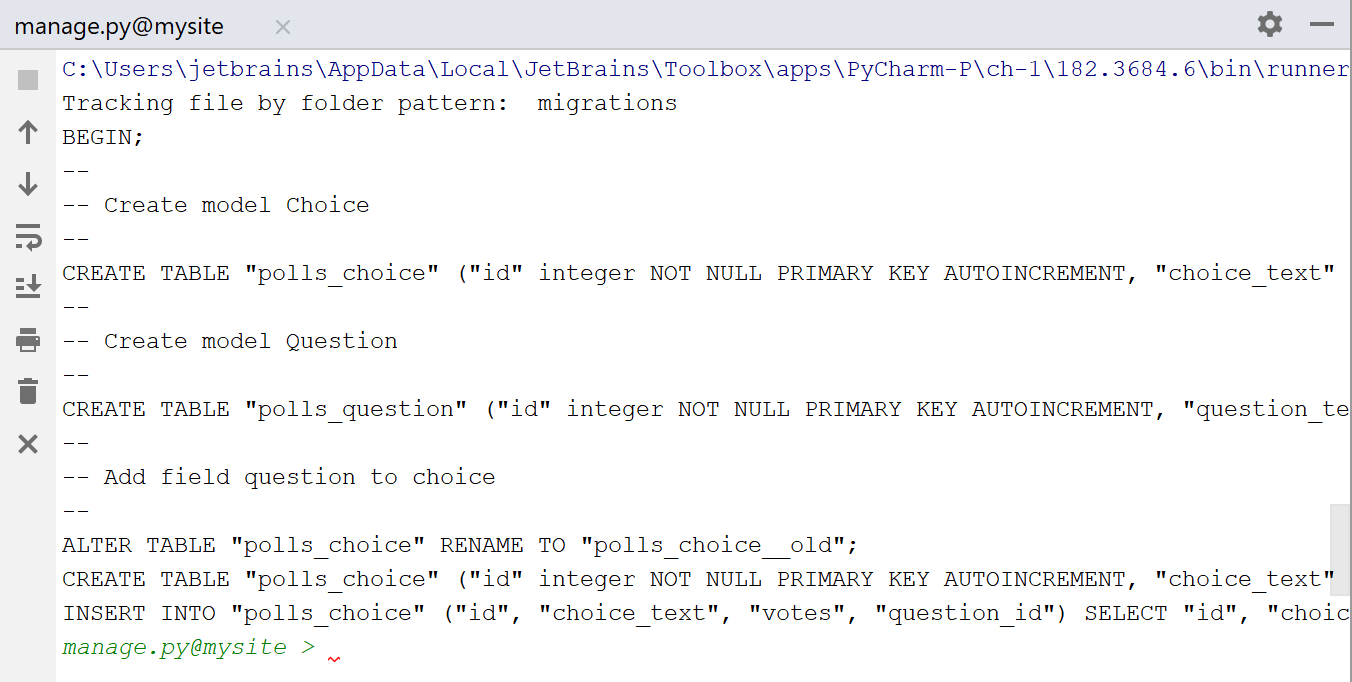 executing sqlmigrate pools 0001