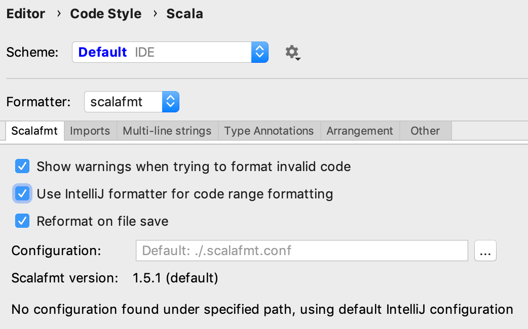 Scalafmt settings