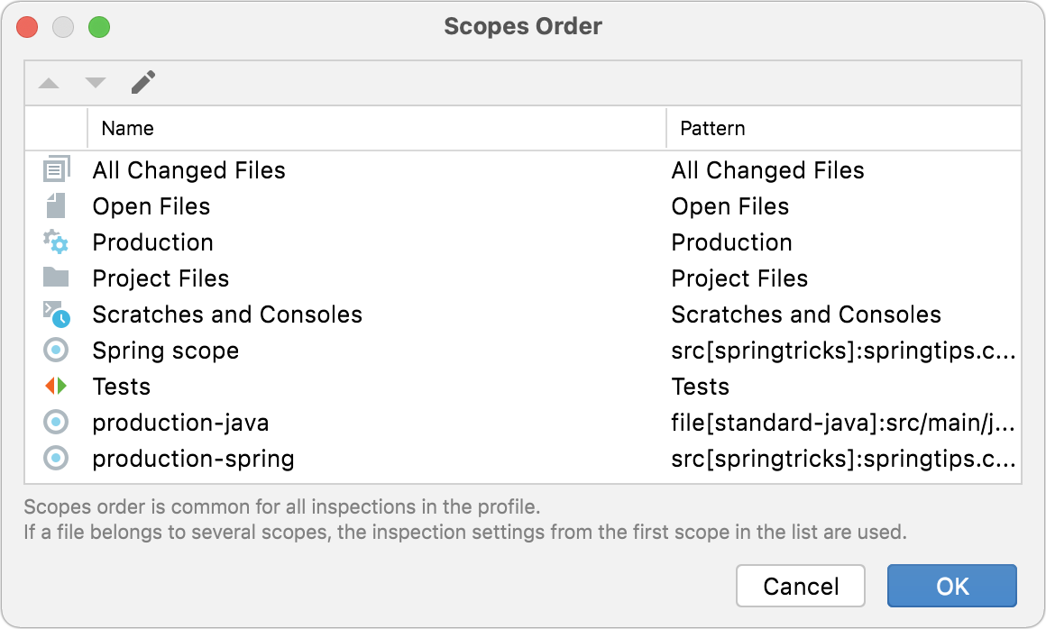 Changing the order of scopes