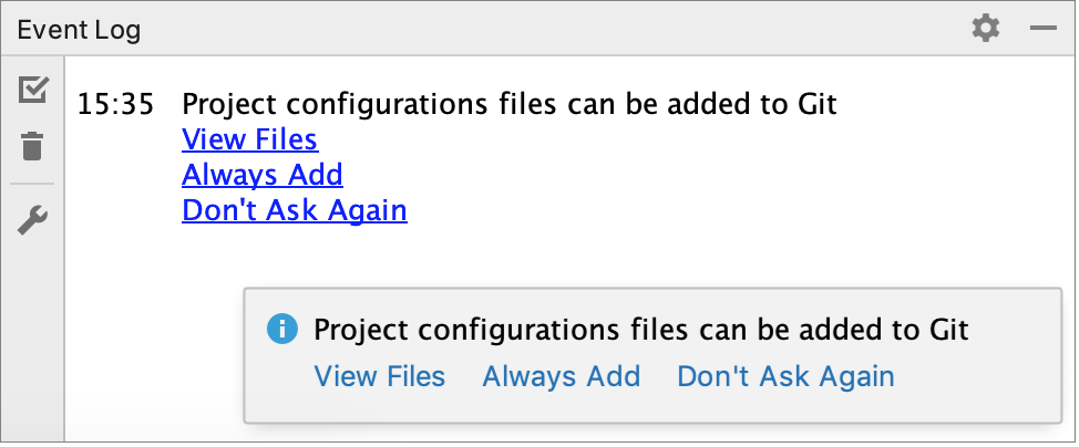 Notification prompting to select how to treat configuration files