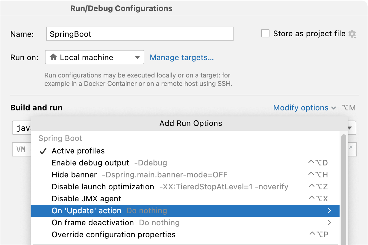 Configuring Spring Boot application update policy