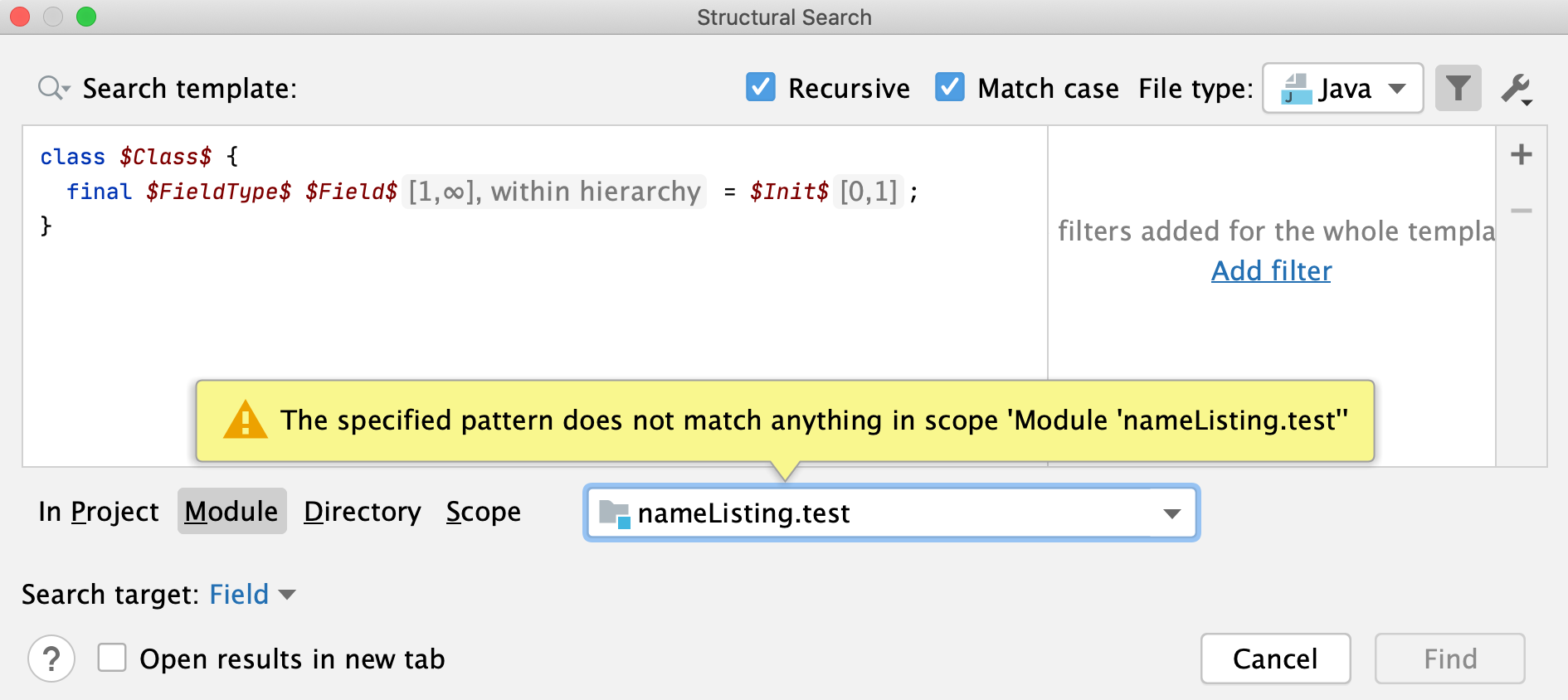 Structural Search dialog: module scope