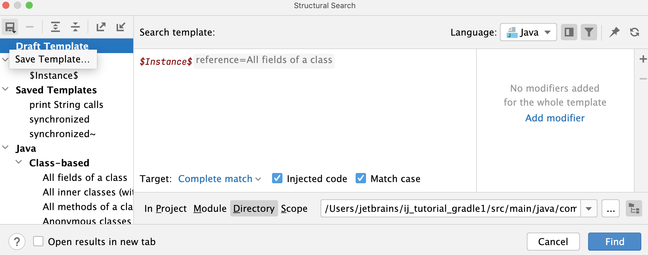 Structural Search dialog