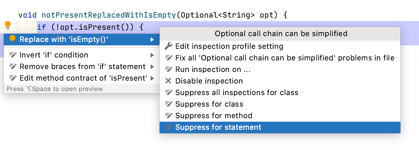 Suppressing an inspection