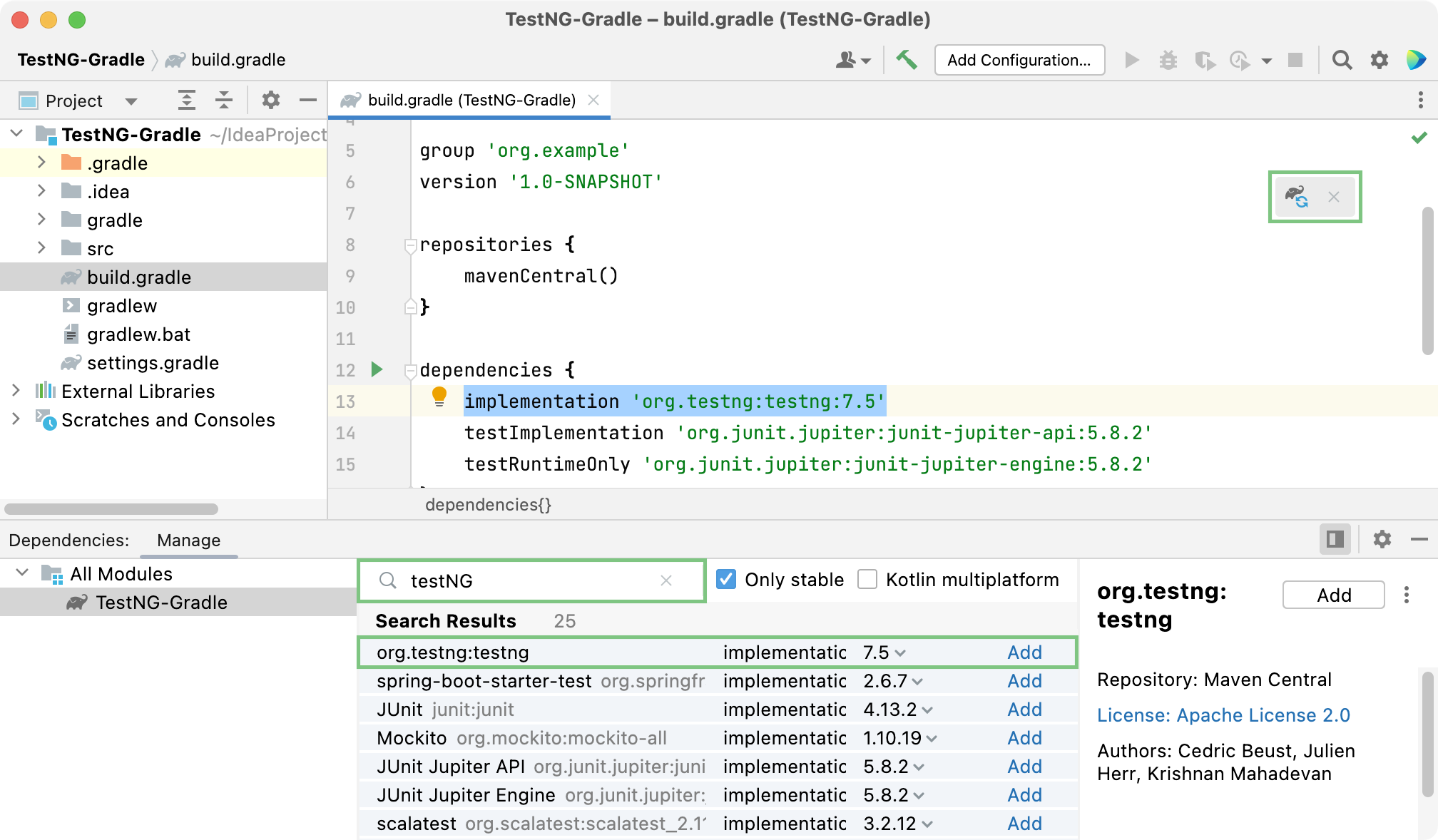 The Load Gradle Changes button