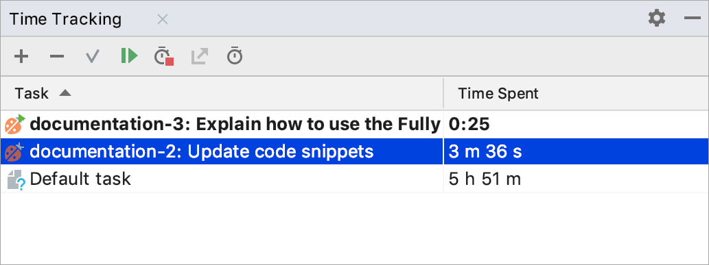 Time Tracking tool window with two ongoing tasks