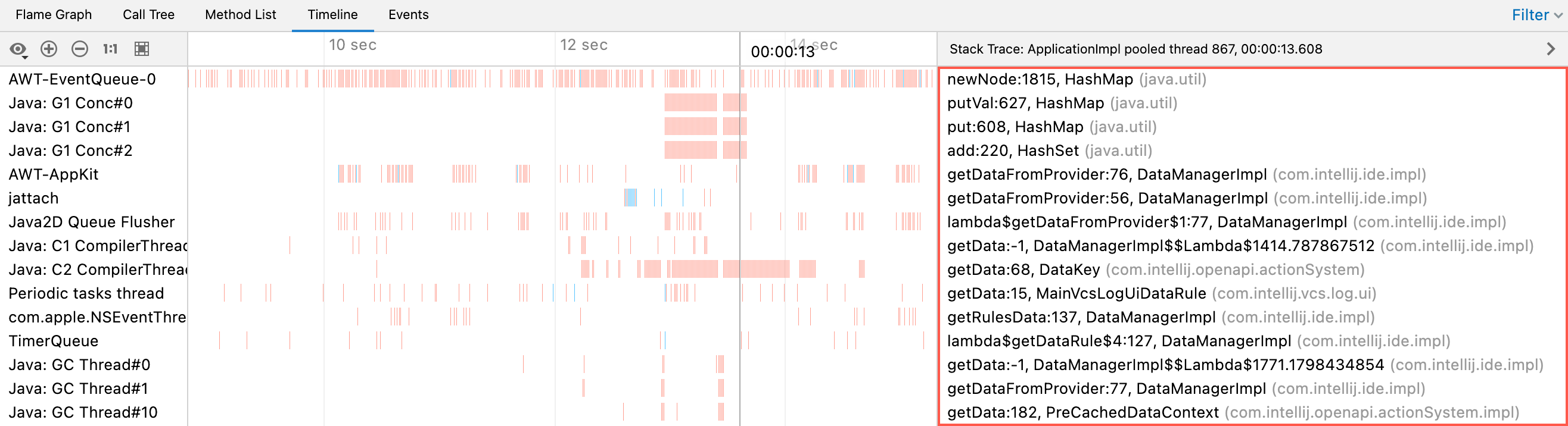 Timeline stack trace