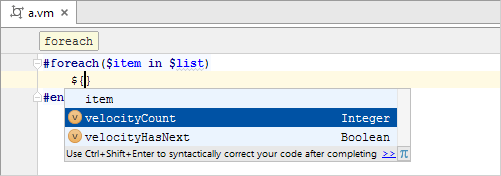 Template language variables completion