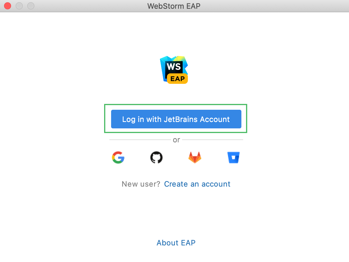 EAP login dialog log in with existing account