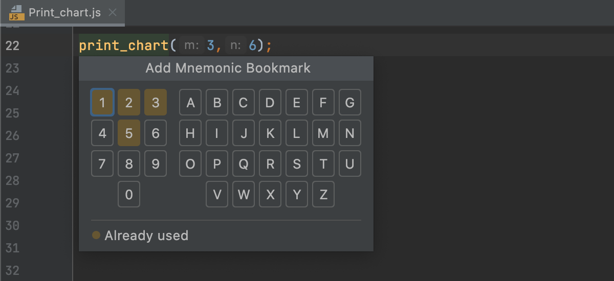 Adding a mnemonic bookmark: select an identifier