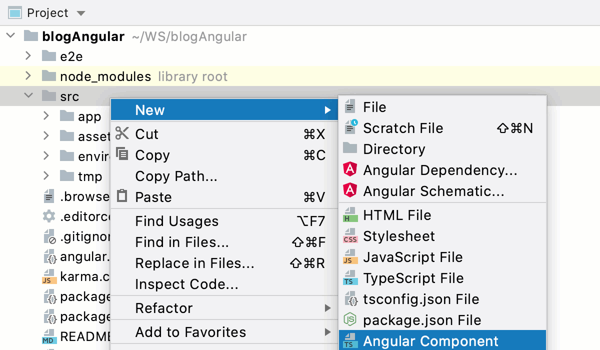 Create an Angular component from a multiple files template in a separate folder