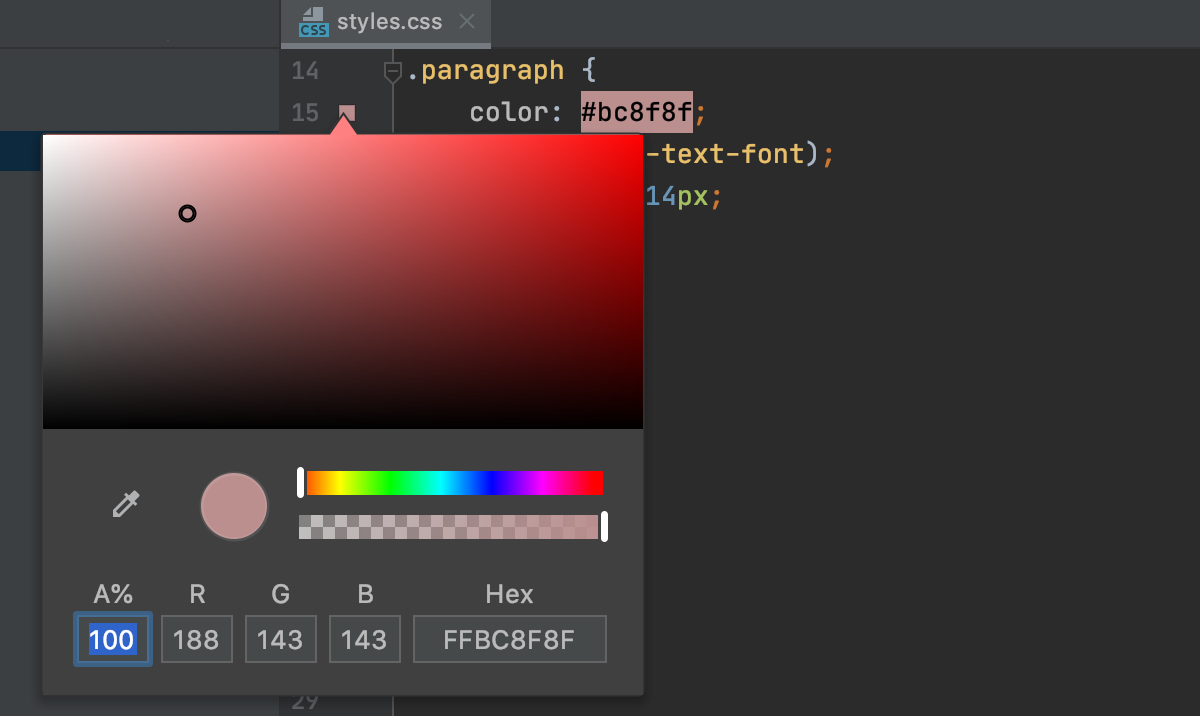 Click color gutter icon to open the color picker
