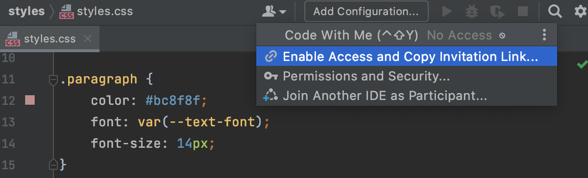 Enable Code With Me Access