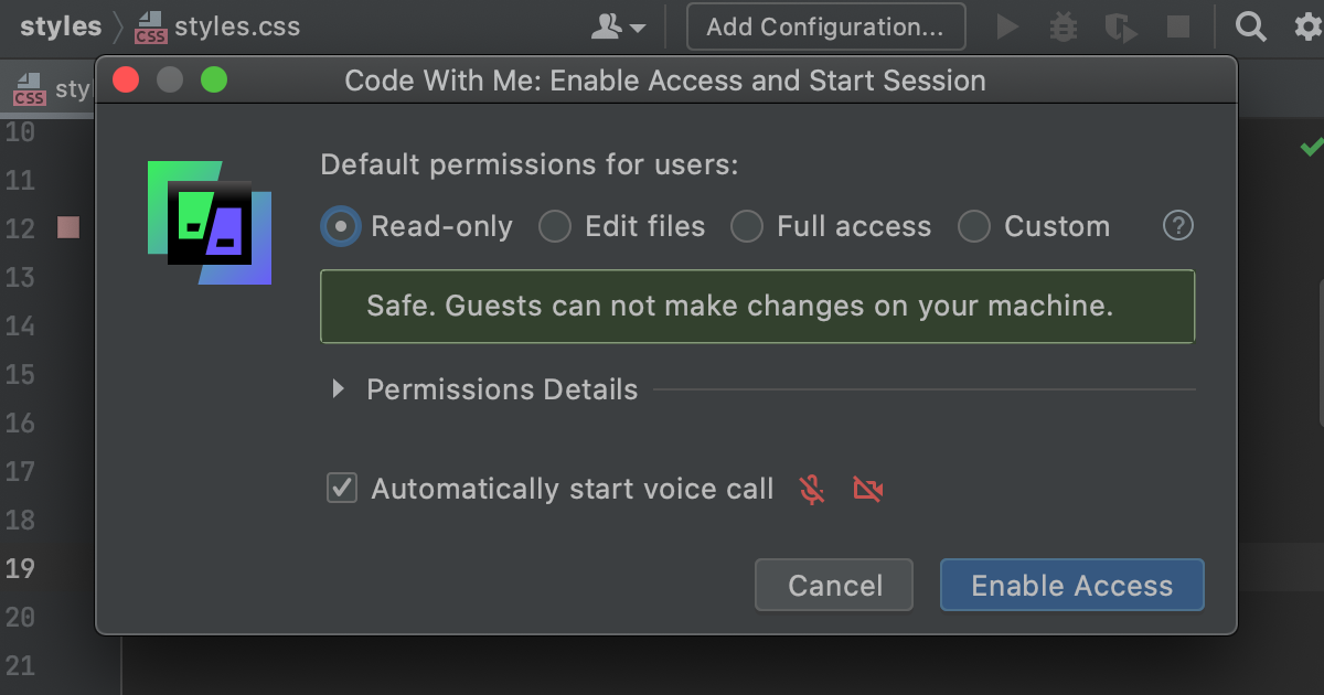 Enable Code With Me Access dialog