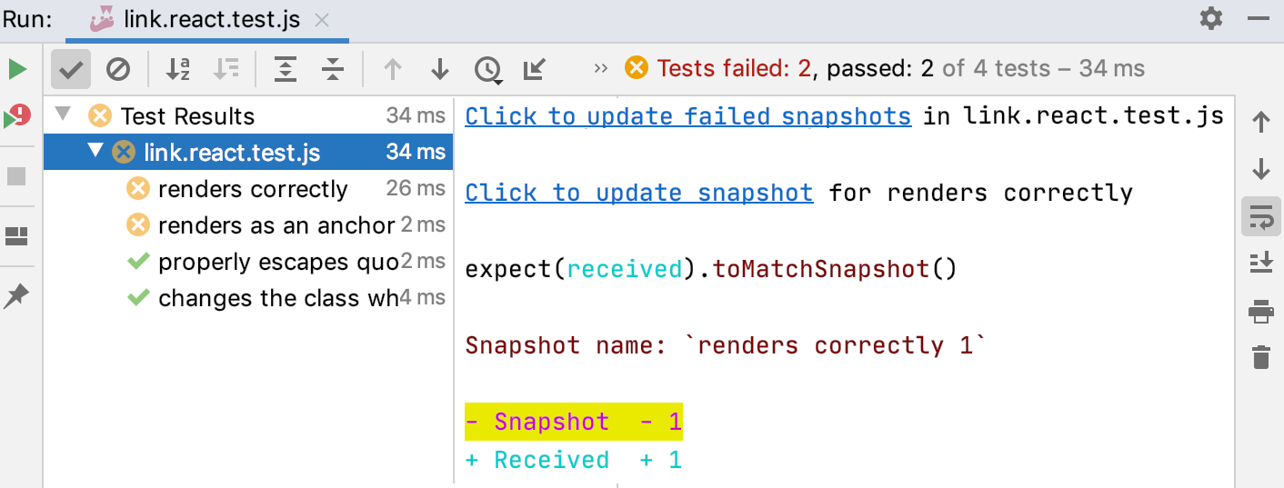 Jest snapshot testing: update snapshots