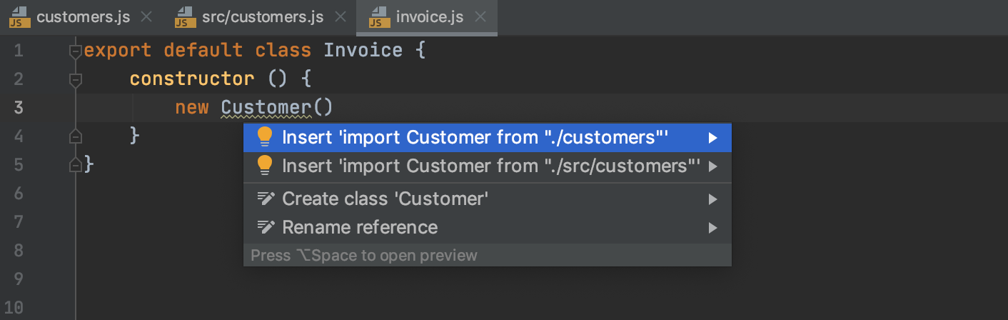 Auto import with quick-fix: multiple choices