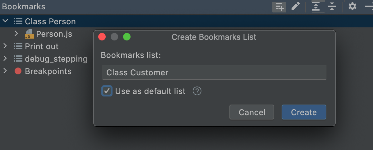 Creating a new bookmarks list