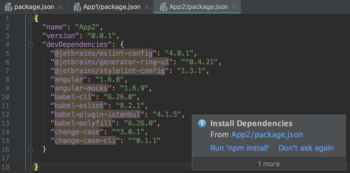 Install dependencies popup